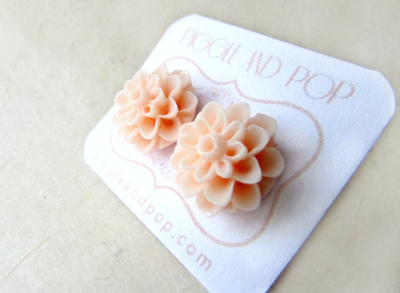 Peach Flower Earrings, Flower Stud Earrings, Resin Flower Earring, Peach Bridesmaid Gifts, Spring Wedding Jewelry, Hypoallergenic Studs image 3