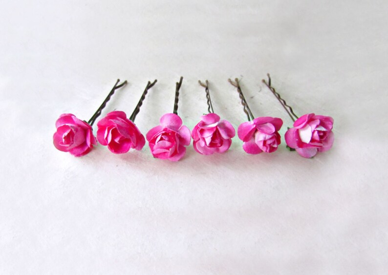 Rose Hair Pins Hot Pink Hair Clips Paper Rose Bobby Pins Etsy