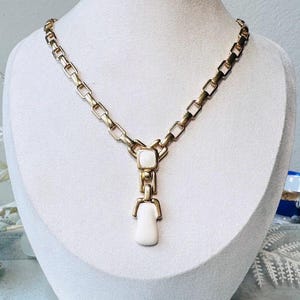 collier en Y vintage, collier Monet en crème et or, collier en Y chaîne géométrique vintage audacieux des années 1970, longueur réglable
