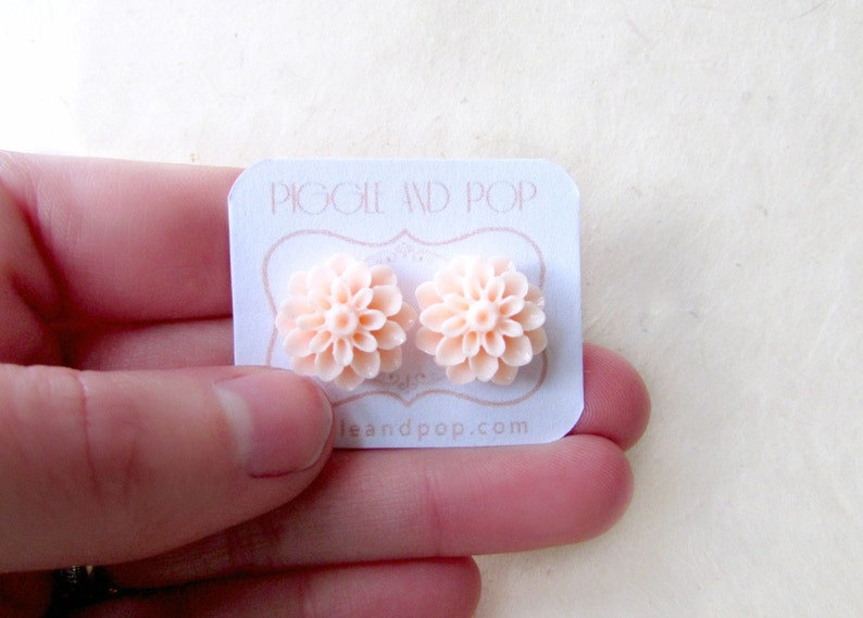 Peach Flower Earrings, Flower Stud Earrings, Resin Flower Earring, Peach Bridesmaid Gifts, Spring Wedding Jewelry, Hypoallergenic Studs image 2