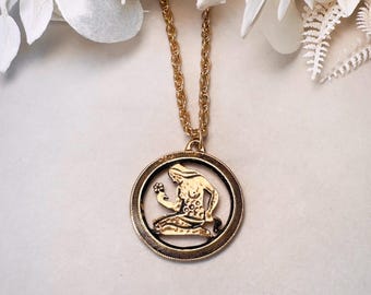 Virgo Pendant Necklace, Vintage Zodiac Necklace, Antique Gold August September Astrology Jewelry