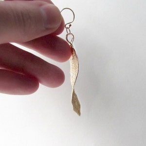 Gold Leaf Earrings, Real Leaf Dangle Earrings, 14kt Gold Earwires, Delicate Gold Earrings, Ethereal Wedding Earrings, Bridal Gold Dipped image 6