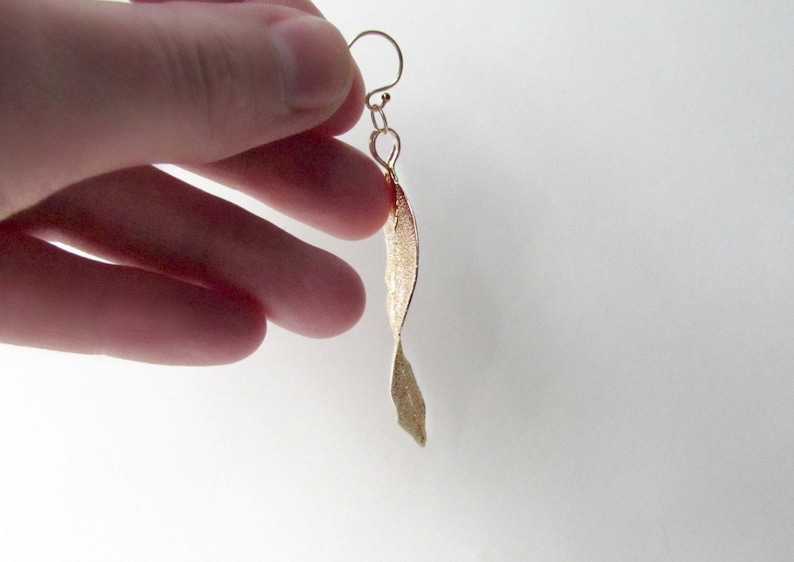 Gold Leaf Earrings, Real Leaf Dangle Earrings, 14kt Gold Earwires, Delicate Gold Earrings, Ethereal Wedding Earrings, Bridal Gold Dipped image 6