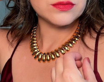 Anne Klein Halskette, Vintage Artikulierte Goldkragen Halskette, klobiger Gold 1980er Jahre Vintage Designer Schmuck