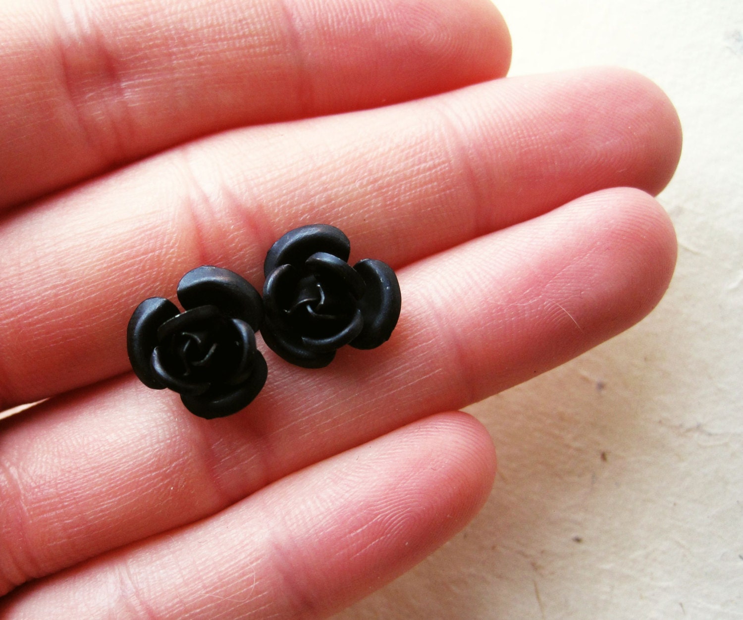 Black Rose Earrings. Small Flower Stud Earrings. Handmade Etsy
