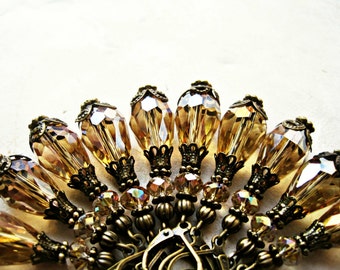 Gold Teardrop Earrings, Topaz Earrings, Crystal Drop Earrings, Champagne Earrings, Autumn Weddings, Small Beaded Earrings, Victorian Jewelry