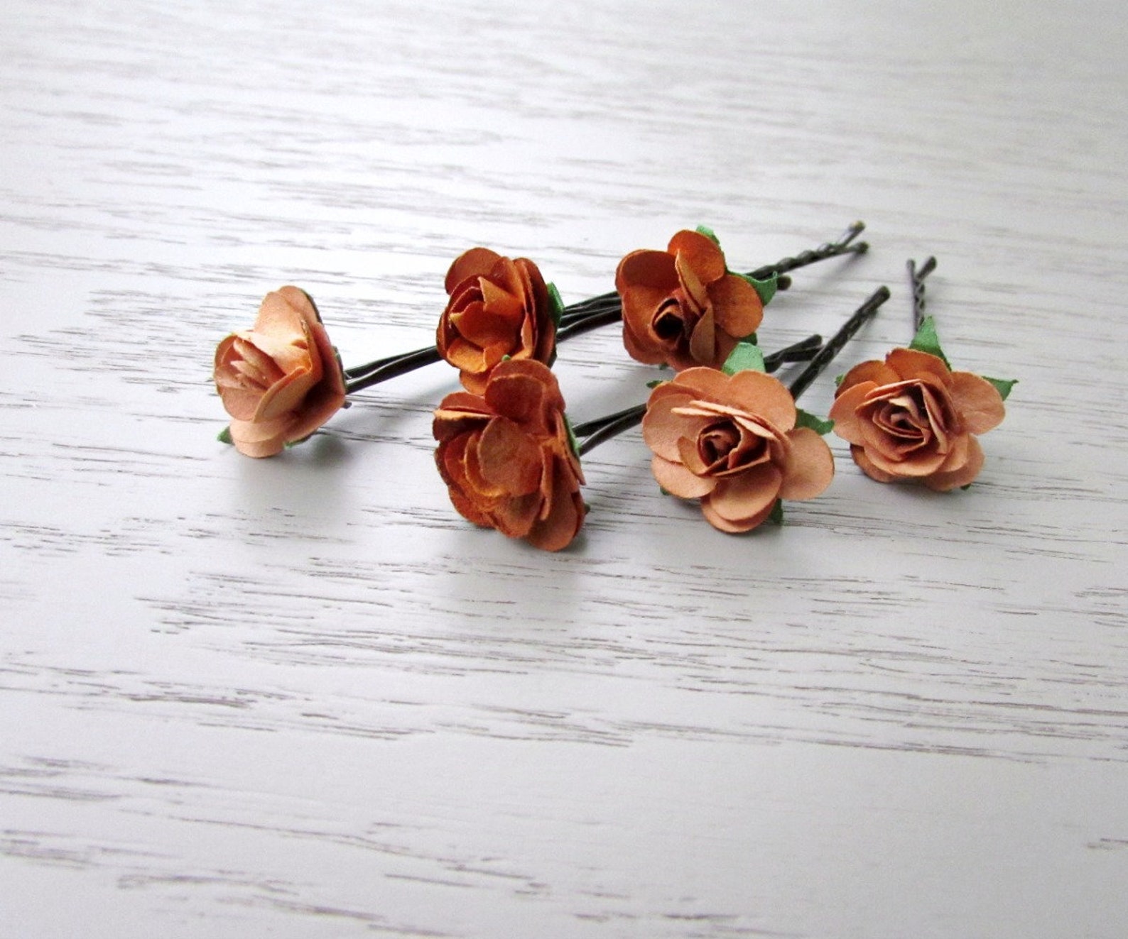 Autumn Rose Hair Pins Set of 6 Paper Flower Bobby Pins in Etsy