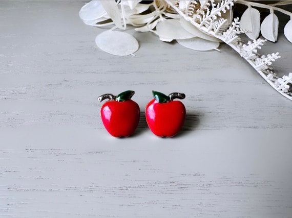 Red Apple Earrings, Vintage Apple Pierced Earring… - image 4