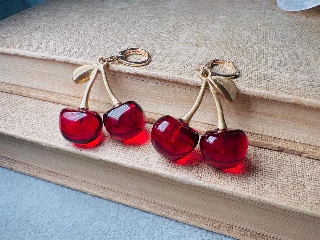 red-cherry-earrings-hand-painted-gold-cherry-stem-earrings-with