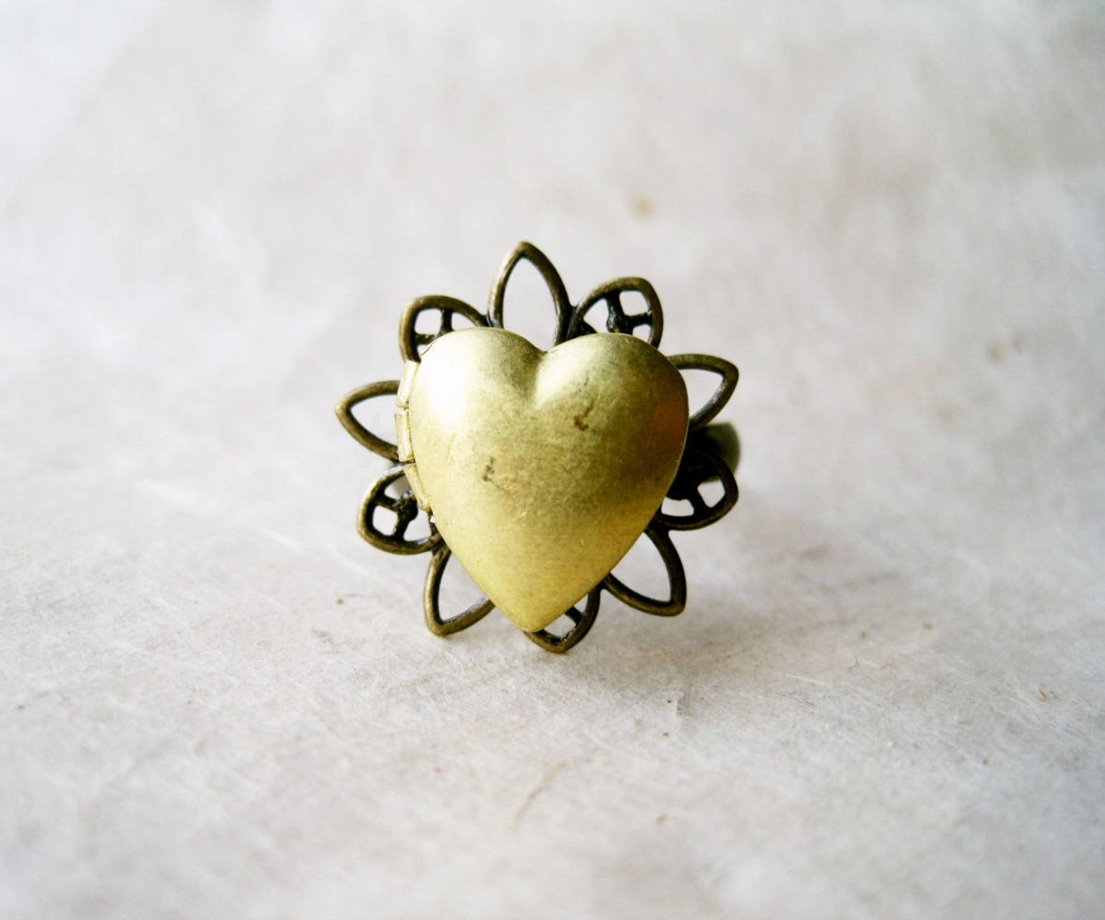 Valentine Gold Locket Ring Heart Locket Ring Keepsake Gift Etsy