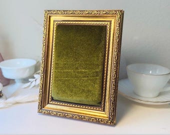 Framed Velvet Pin Board Display, Handmade Olive Green Victorian Style Jewelry Stand