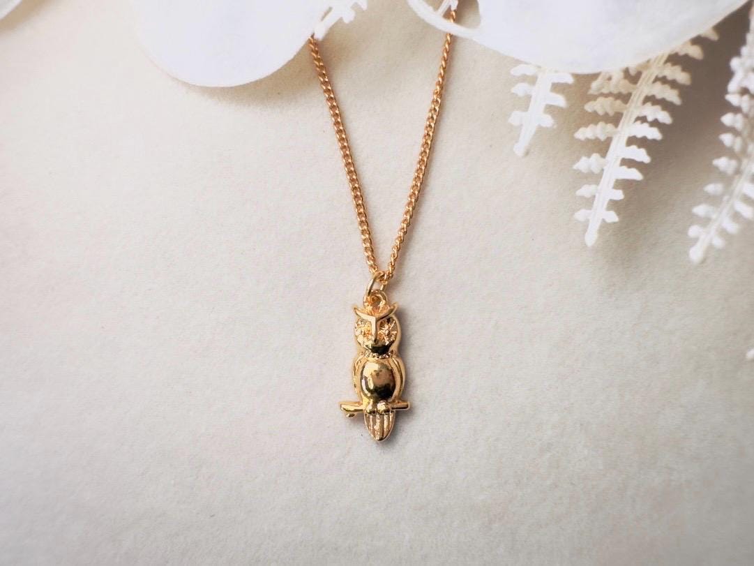 Vintage Gold Owl Pendant Necklace, 1981 Dainty Vintage Avon Necklace, Tiny Owl Pendant on Fine Gold 