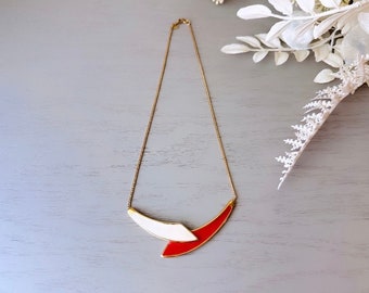 Vintage Monet Necklace in Red and Cream, Classic 80s Enamel Choker, Enameled Slinky Gold Collar Necklace, Monet 80's Geometric Bar Necklace