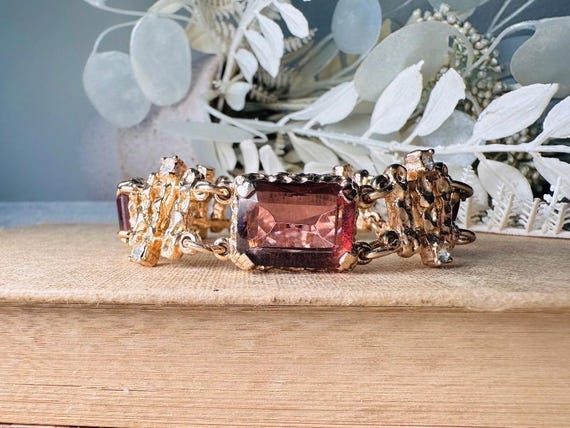 Amethyst Crystal Bracelet, Brutalist Gold Bracelet With Emerald