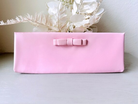 Bubblegum Pink 1960s Vintage Clutch Barbie Pink Rectangular Leather Clutch Purse With Bow Striped Interior VTG Designer Harry Levine Etsy
