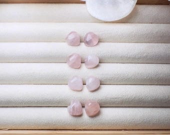 Rose Quartz Heart Earrings, Pink Gemstone Heart Earrings, Hypoallergenic Natural Crystal Jewelry, Cute Stud Earrings