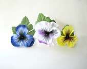 Pansy Flower Bobby Pins. Bright Summer Wedding Hair Accessories. Big Statement Fabric Hair Flowers in Yellow, White and Blue, Black Pearls.