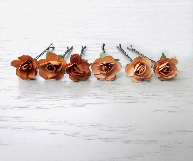 Autumn Rose Hair Pins Set of 6 Paper Flower Bobby Pins in Etsy