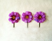 Purple Daisy Hair Pins. Handmade Fabric Flower Bobby Pins for Summer and Spring Weddings.Radiant Orchid Bridesmaid Hair Accessories Set of 3