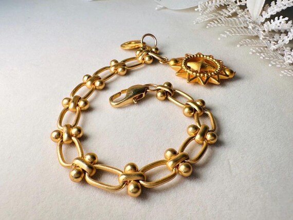 Vintage Anne Klein Bracelet, Matte Gold Link Char… - image 8