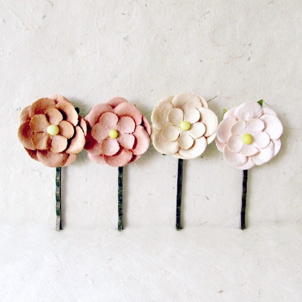 Blush Flower Hair Clips, Wedding Hair Pins, Paper Flower Bobby Pins, Ivory Daisy Hair Accessories, Rustic Wedding Hair Accents for Bride