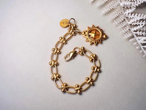 Vintage Anne Klein Bracelet, Matte Gold Link Char… - image 5