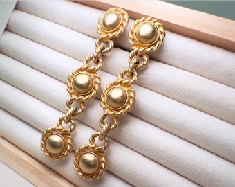 Vintage Satin Gold Seil Ohrringe von Erwin Pearl, 80er Jahre Statement Ohrringe