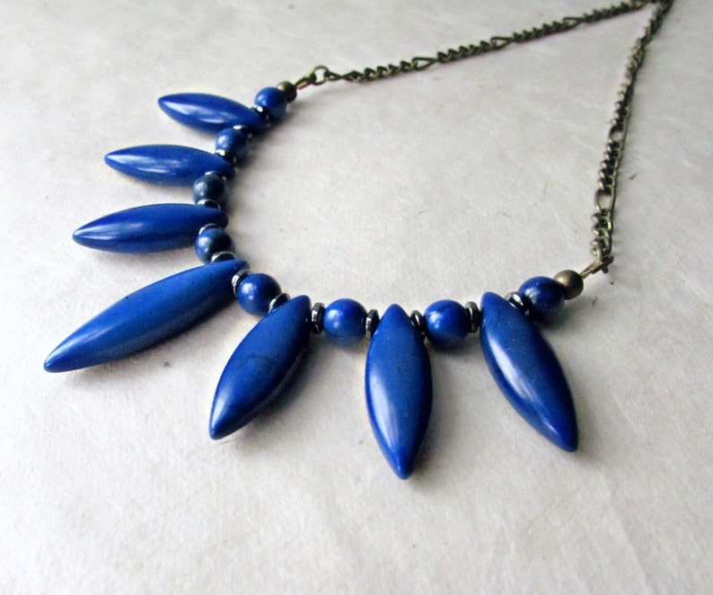 Blue Gemstone Necklace Stone Bib Necklace Boho Fan Necklace Etsy