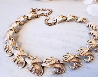 Gold Vintage Scroll Necklace, Gold Tone Floral Necklace, 16" Gold Choker, Whimsical Old Hollywood Glam Vintage Necklace,