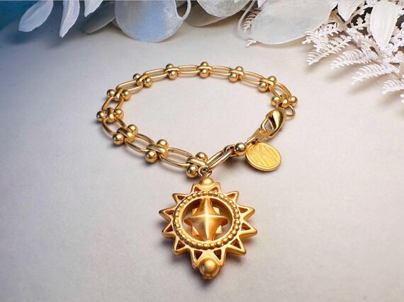 Vintage Anne Klein Bracelet, Matte Gold Link Char… - image 4