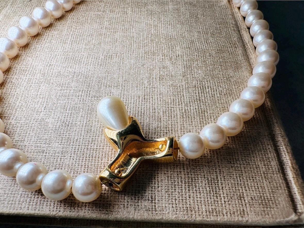 Collier De Perles Vintage Signé NAPIER – Blanc Et Or, état Impeccable, Bijou Fantaisie