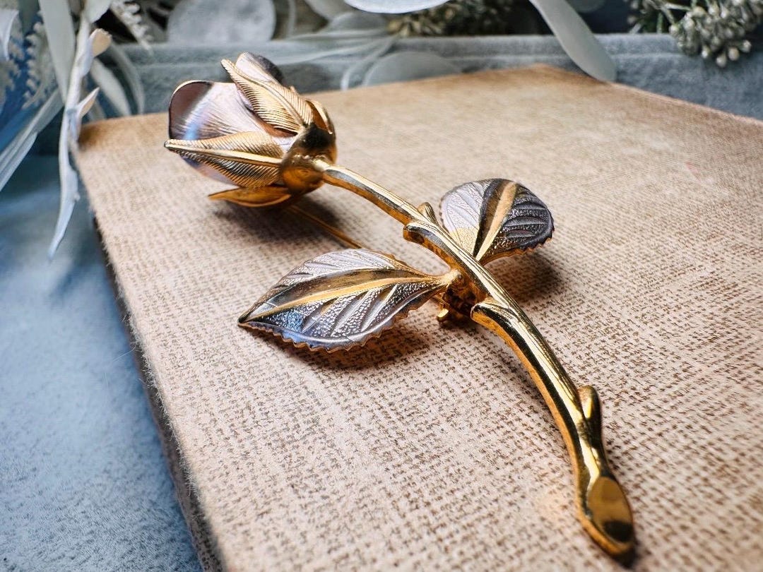 Vintage Rose Brooch, Antique Gold and Rose Gold Pretty Flower