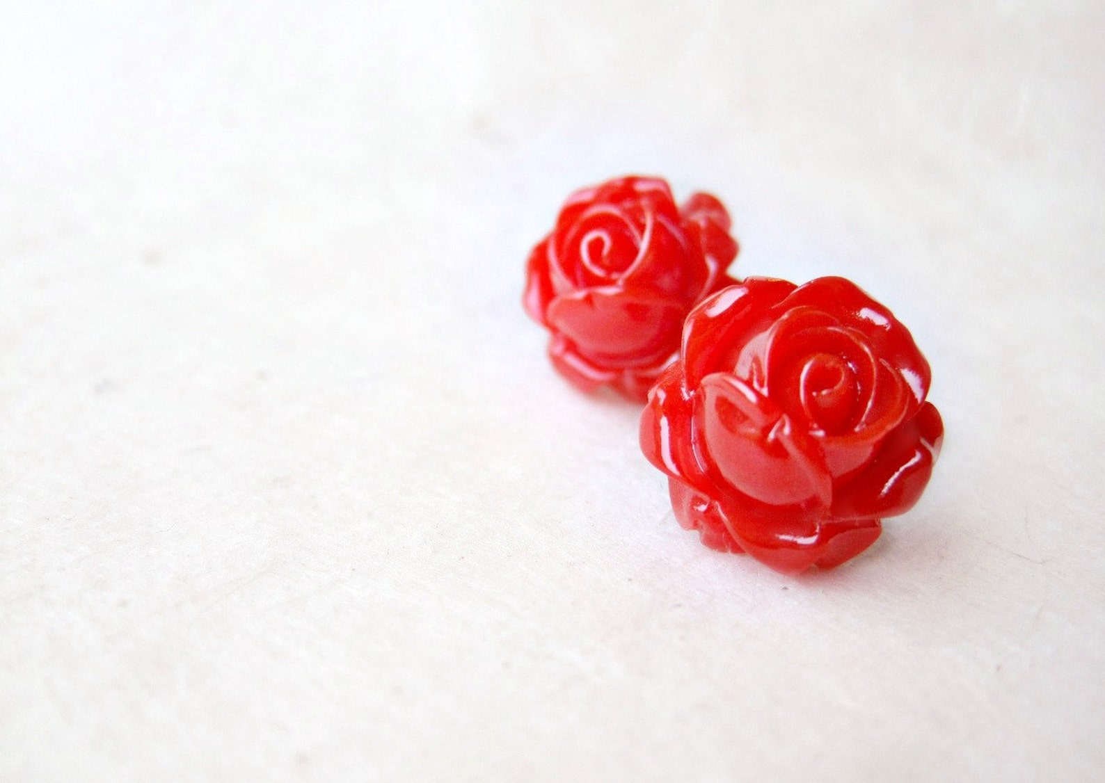 Red Rose Earrings Rose Stud Earring Big Flower Earrings Red Etsy