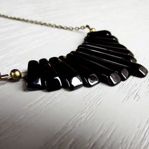 Black Onyx Necklace, Onyx Bib Necklace, Graduated Fan Necklace, Black Geometric Jewelry, Simple Gemstone Necklace, Wire Wrapped Pendant image 5