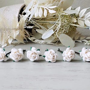 White Rose Hair Pins, Whimsical Wedding Hair Pins, Bridal Hair Accessories, Ethereal Enchanted Forest Handmade Mulberry Paper Flower Pins