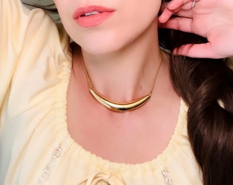 Gold Bar Necklace, 80s Vintage Napier Gold Collar Necklace