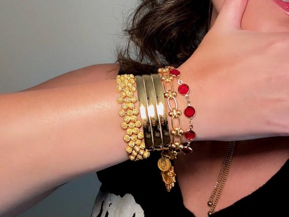 Vintage Anne Klein Bracelet, Matte Gold Link Char… - image 10