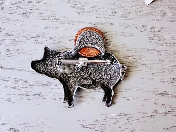 Vintage Piggy Bank Brooch with Real Penny, Adorab… - image 4