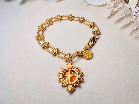 Vintage Anne Klein Bracelet, Matte Gold Link Char… - image 9