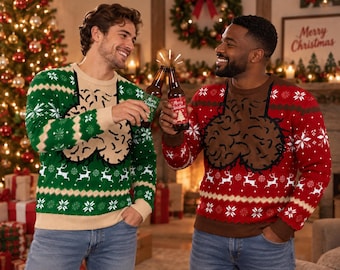 Moletom natalino feio, moletom personalizado com bolas de Natal, presente engraçado para marido, pai, avô, irmão, filho, presente de Natal