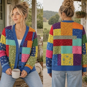 Dolly Cardigan i många färger, Blockfärgad Cardigan i lapptäcke