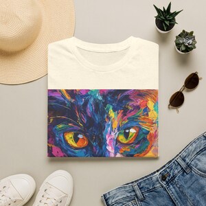 Colorful Abstract Cat Face T-Shirt | Vibrant Painterly Kitty Art