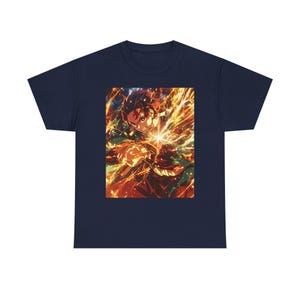Fiery Anime Warrior T-Shirt | Explosive Action Illustration