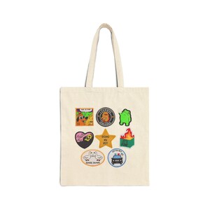 Retro Patch Collage Tote Bag | Canvas Sticker Patch Design