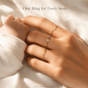 Anillo personalizado con inicial de piedra natal, regalo personalizado para mamá primeriza