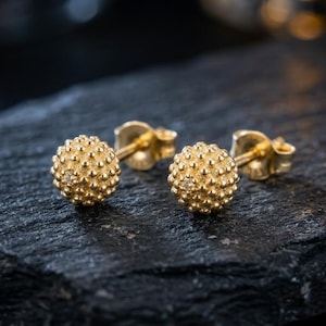 Orecchini a perno con perline a forma di sfera, delicati orecchini a perno sferici granulati, argento placcato oro o rodio, orecchini con perline caviale, regalo per lei