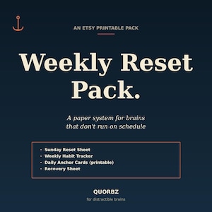 Pacchetto completo per la gestione dell'ADHD / eBook "Start Backward" + Pacchetto di ripristino settimanale + Tracker di ancoraggio + Carta inversa / Download digitale in PDF