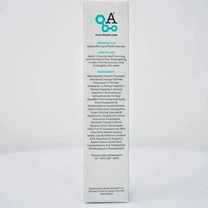 May include: A white rectangular skincare product box featuring the Alastin logo in teal and black. The side panel displays text including Order of Use, How to Use, a detailed list of ingredients, and storage instructions at 15-30C (59-86F).