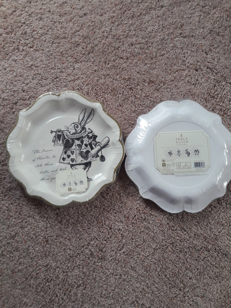 Talking Tables Truly Alice dinner plates; Alice In Wonderland tea party tableware; Mad Hatter Tea Party plates; we/'re all mad here plates