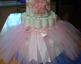 Pink Tutu Diaper Cake Kit; Handmade Tutu & Headband; Girls Princess Theme Shower; New Mom to be Gifts; Ballerina Theme; Table Centerpieces
